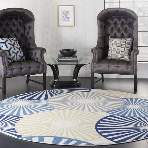 4' X 6' Blue and Ivory Geometric Power Loom Area Rug